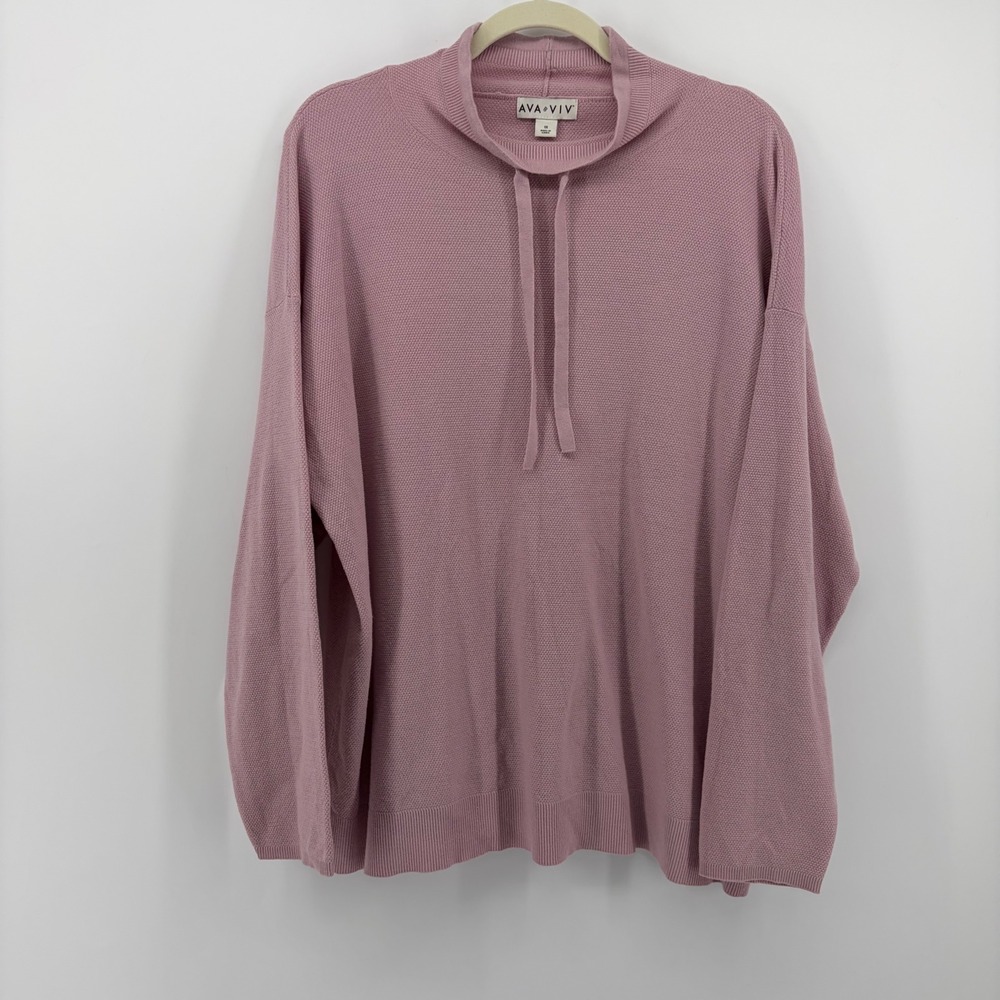 Ava & Viv Womens 1X‎ Pink Sweater Mock Neck Hoodie Knit Pullover Long Sleeve